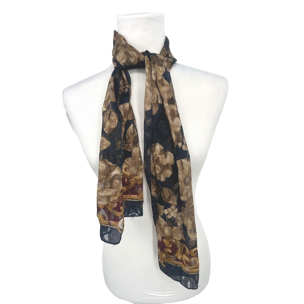 Vtg Liz Claiborne Black Floral Sheer Scarf Evening Cottagecore Grandma Coastal
